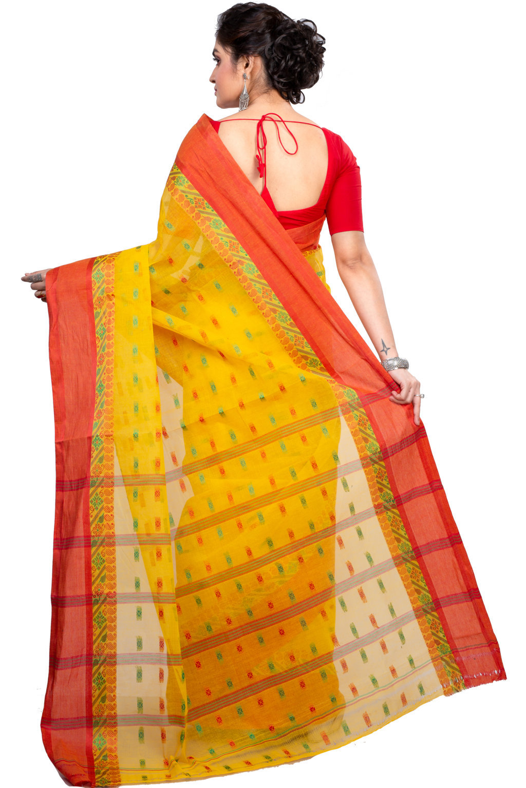 Yellow Pure Cotton ToraPar Tant Saree (878)